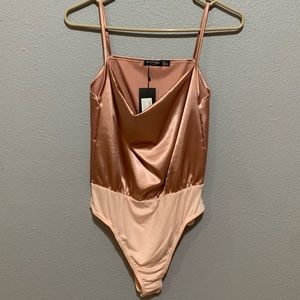 Pink cowl neck body suit